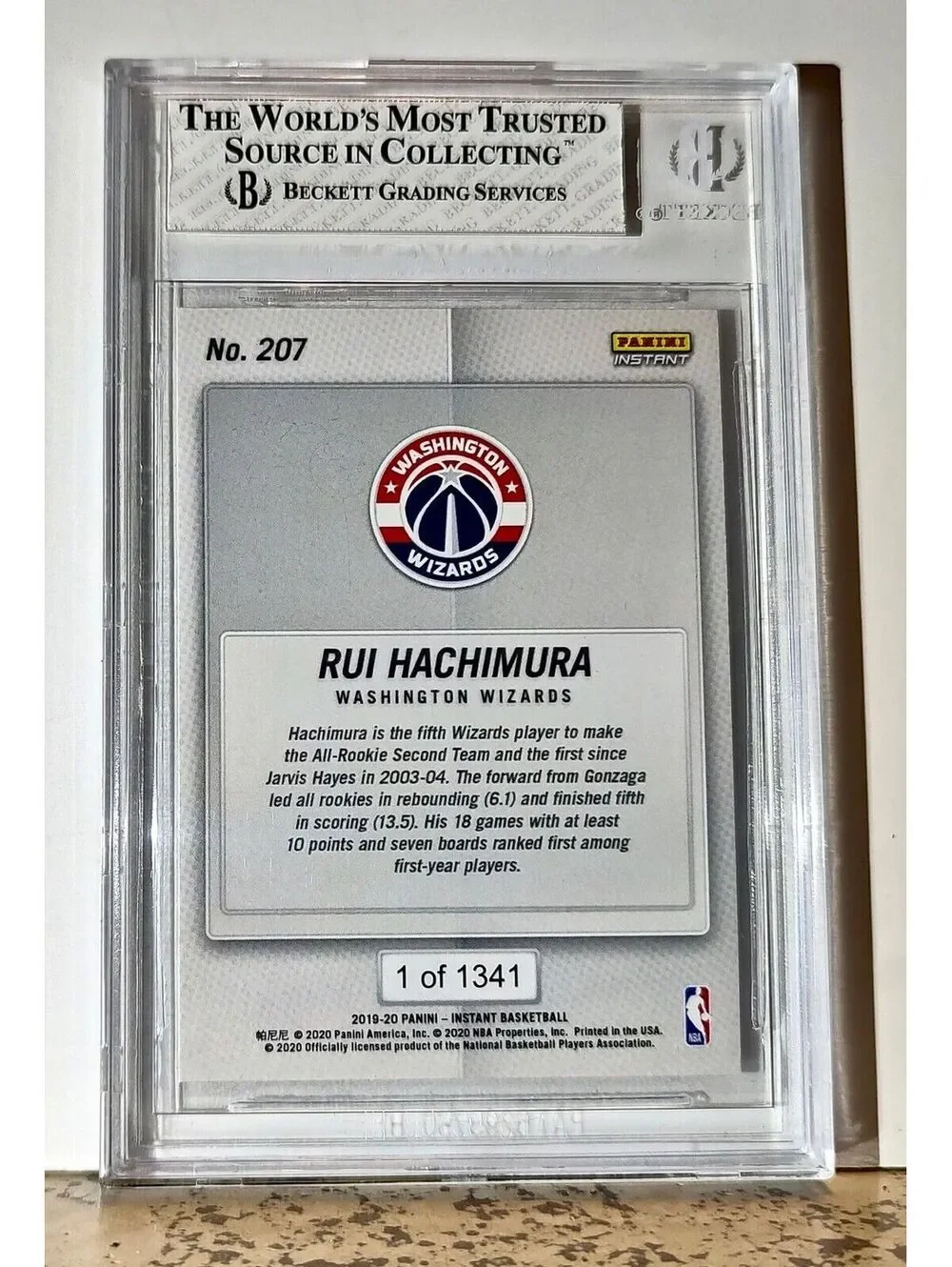 Rui Hachimura 2019-20 Panini NBA #207 Rookie 1 of 1341 BGS 8 Washington Wizards